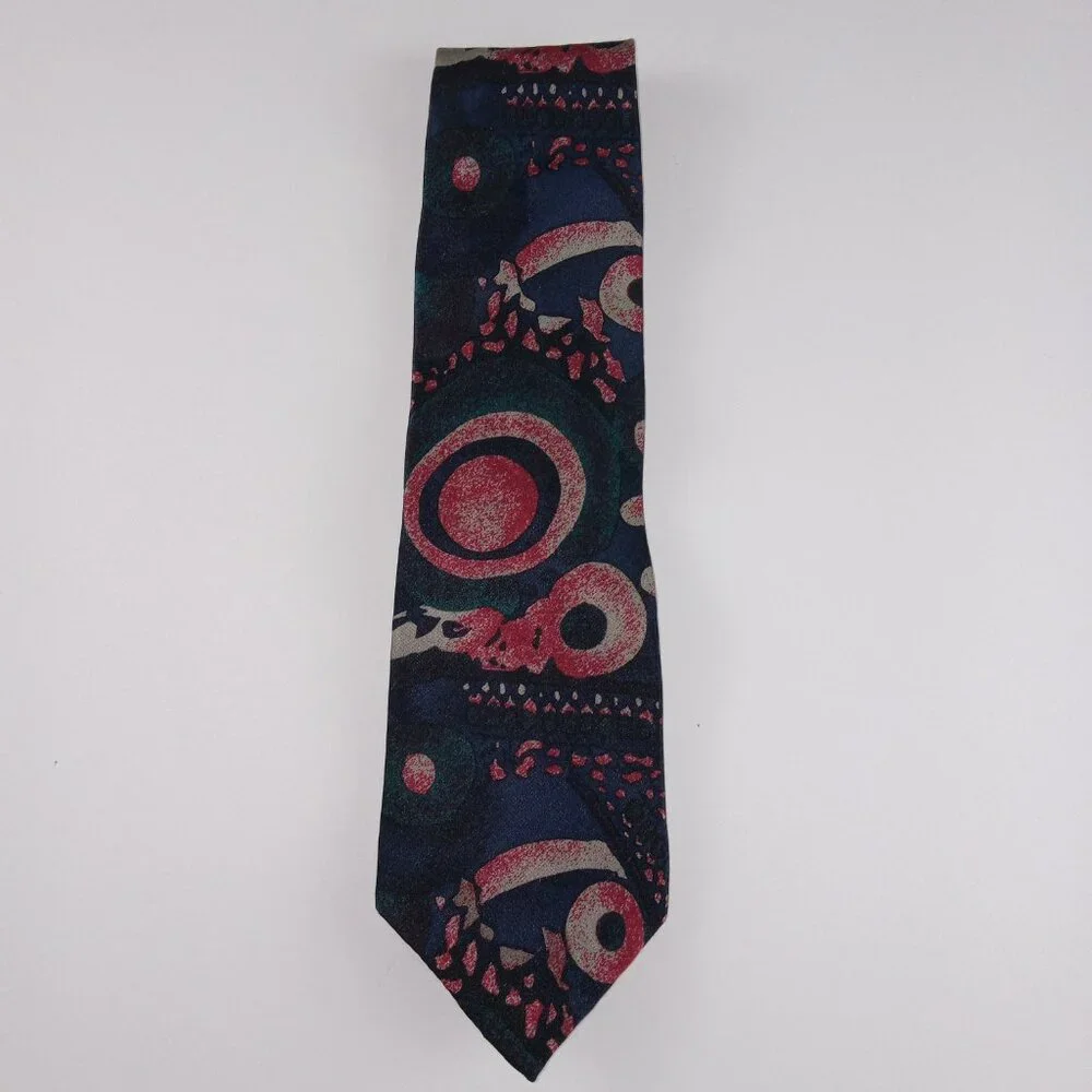 Oscar De La Renta Men's Classic Width Tie Navy Multi Abstract Print 100% Silk